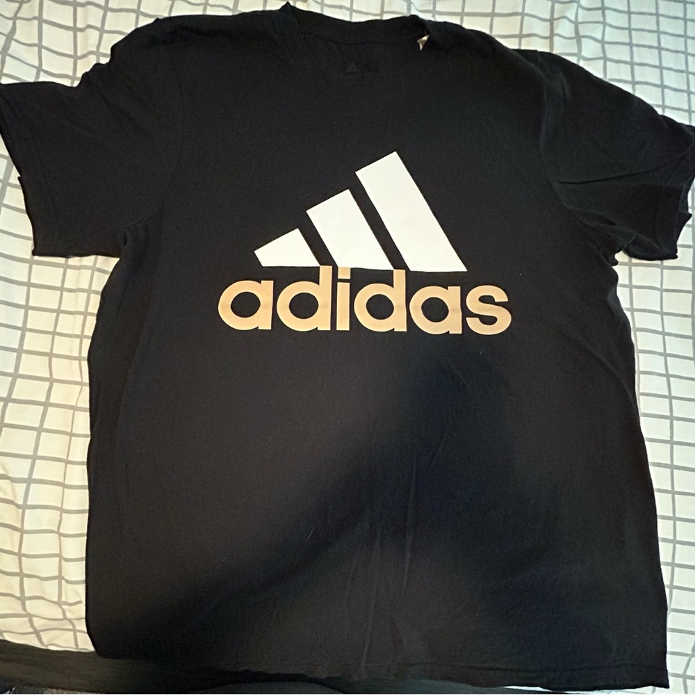 Adidas Men's Black and White Logo Tee